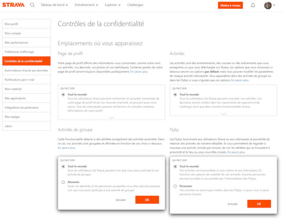 Confidentialité strava